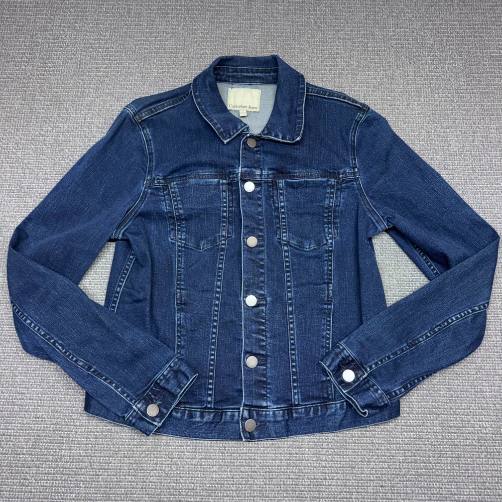 Calvin Klein Jeans Womens Dark Wash Blue Denim Trucker Jacket Size M M9563